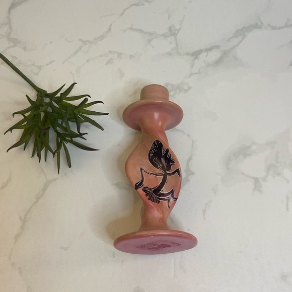 Vintage Pink Soapstone Candle Holder CandleStick Swirl Tribal African Home Decor - Picture 1 of 6